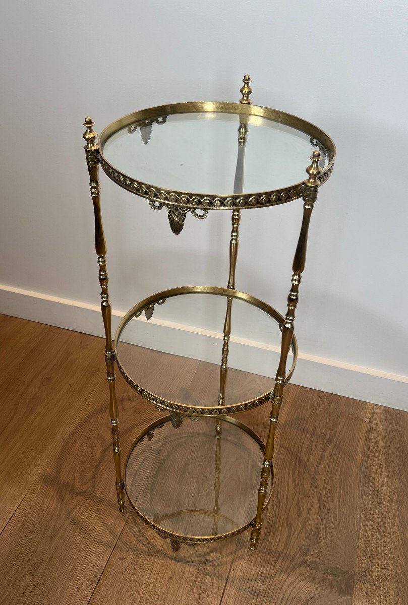 Round Brass Gueridon With Three Glass Shelves By Maison Jansen. Circa 1940-photo-2