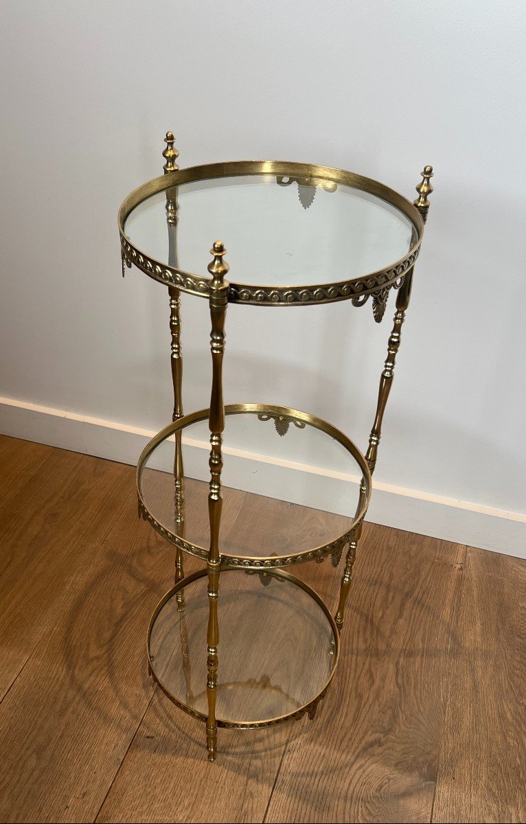 Round Brass Gueridon With Three Glass Shelves By Maison Jansen. Circa 1940-photo-3