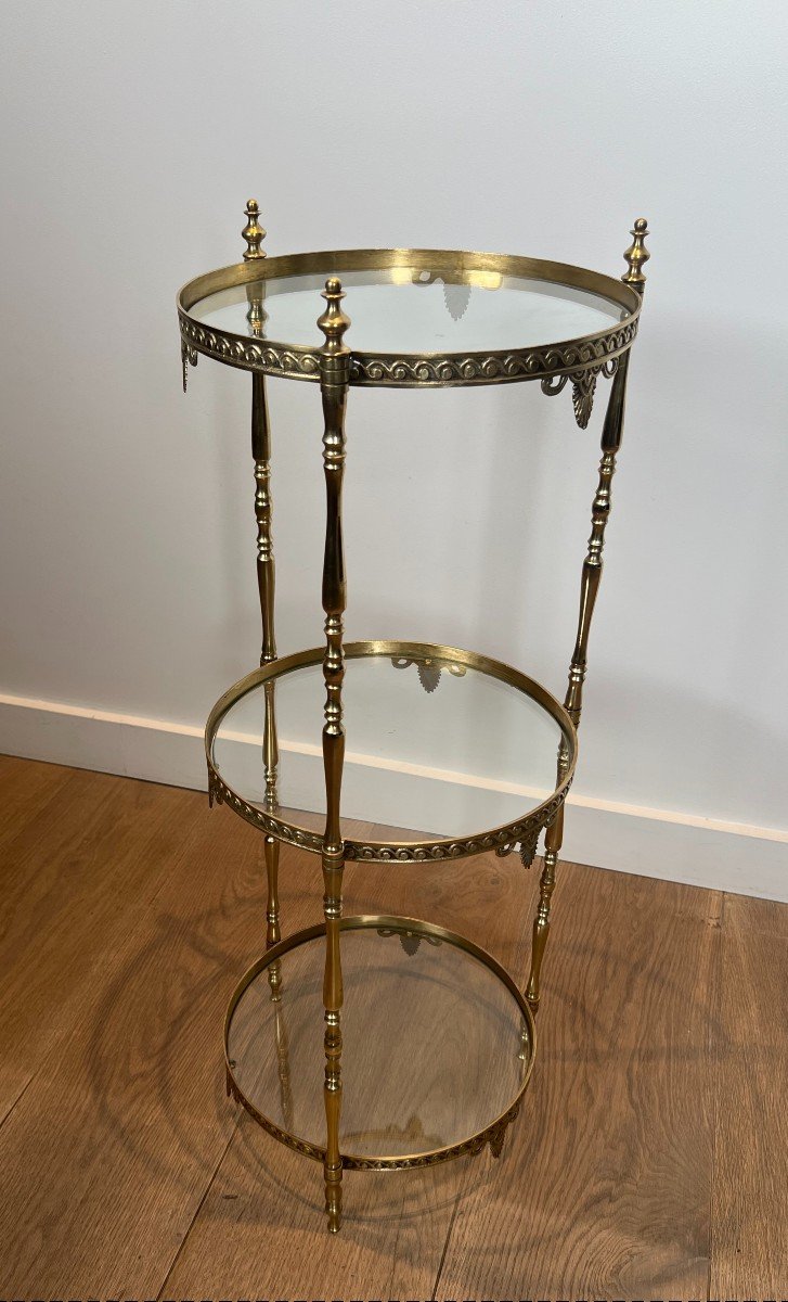 Round Brass Gueridon With Three Glass Shelves By Maison Jansen. Circa 1940-photo-4