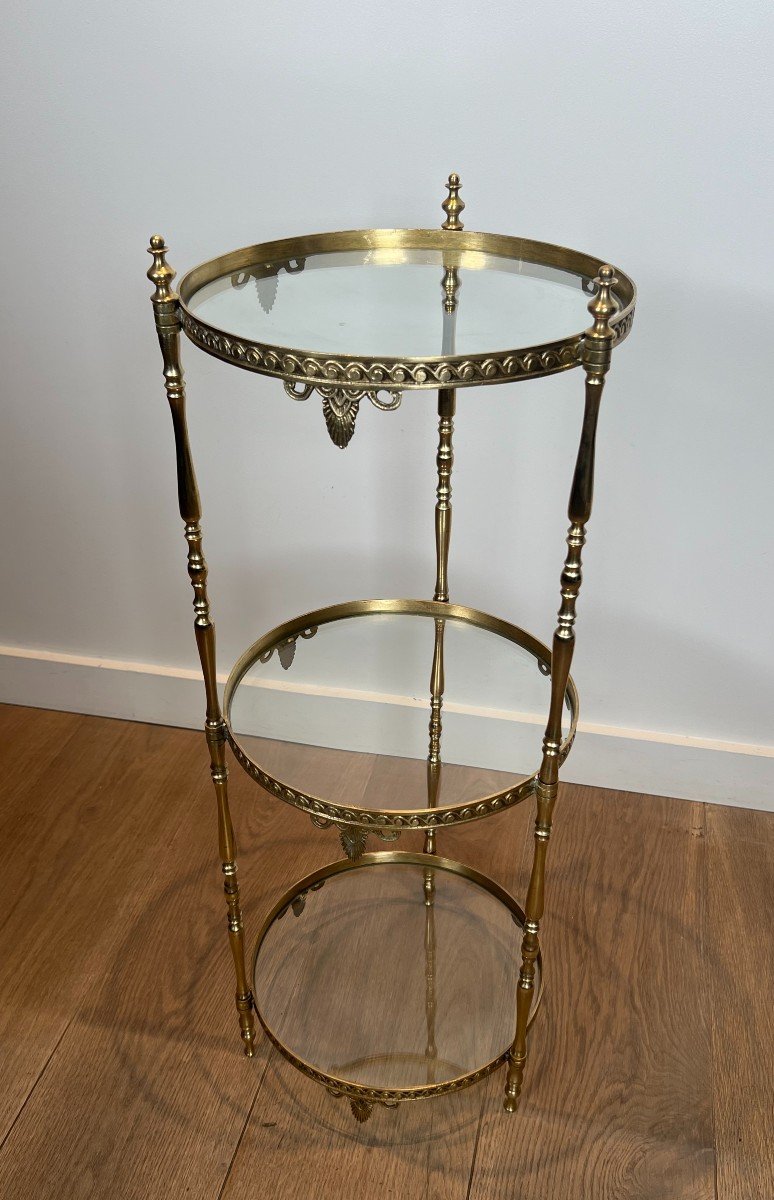 Round Brass Gueridon With Three Glass Shelves By Maison Jansen. Circa 1940-photo-5