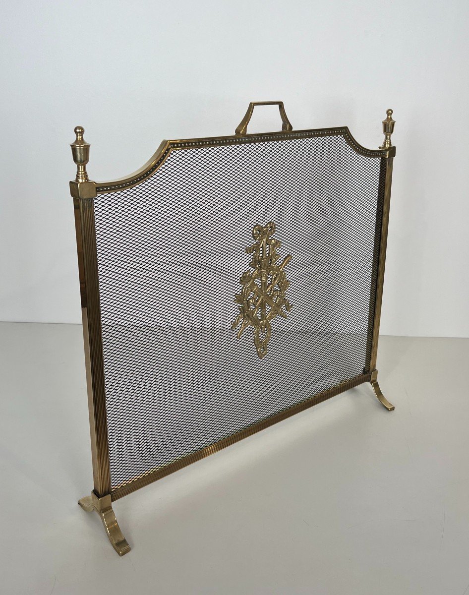 Pare-feu En Laiton Et Grillage De Style Louis XVI Dans Le Goût De La Maison Jansen-photo-3