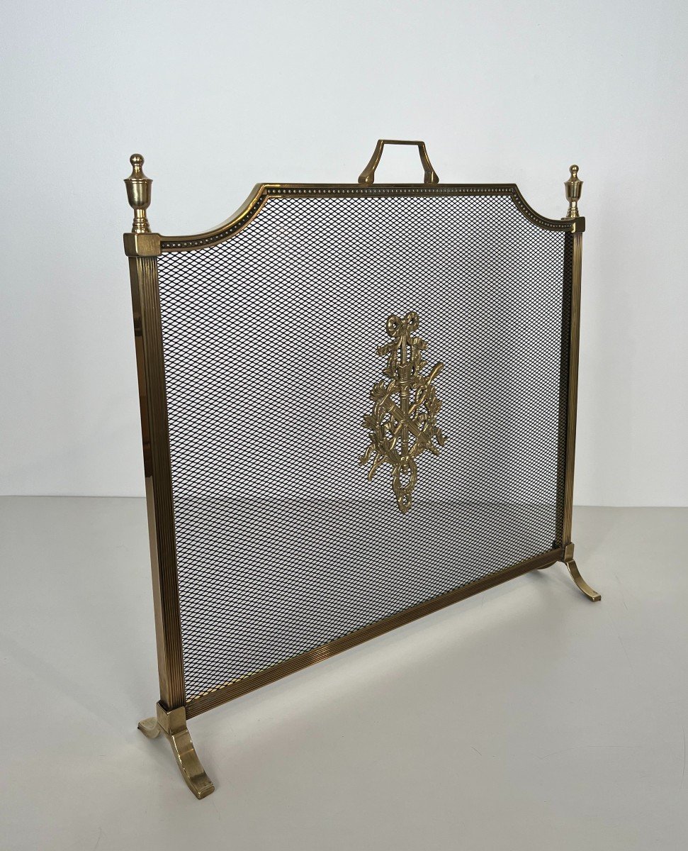 Pare-feu En Laiton Et Grillage De Style Louis XVI Dans Le Goût De La Maison Jansen-photo-4