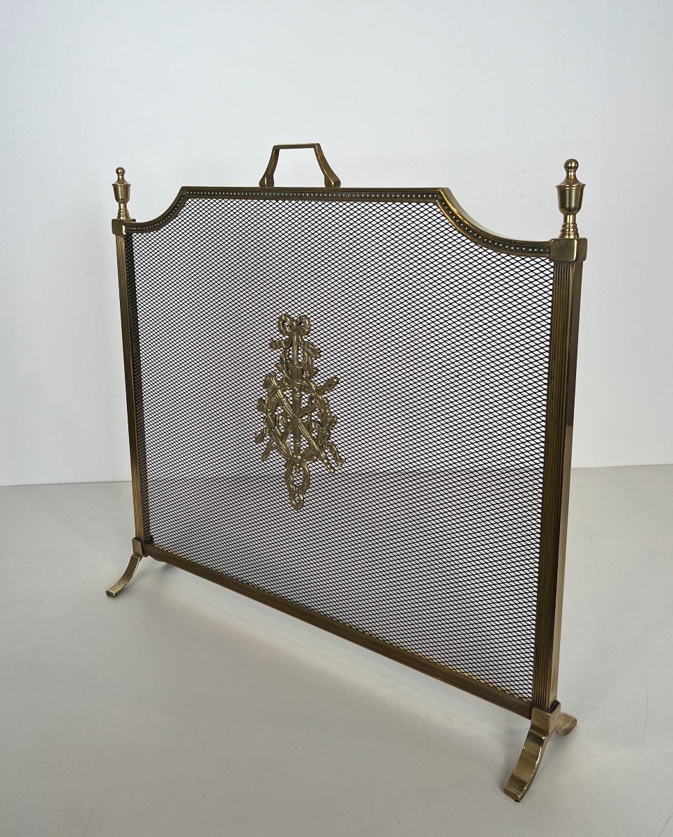 Pare-feu En Laiton Et Grillage De Style Louis XVI Dans Le Goût De La Maison Jansen-photo-8