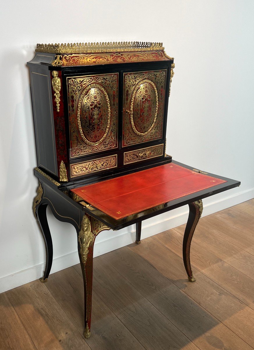 Bureau Bonheur Du Jour En Marqueterie Boulle d'Epoque Napoléon III-photo-1