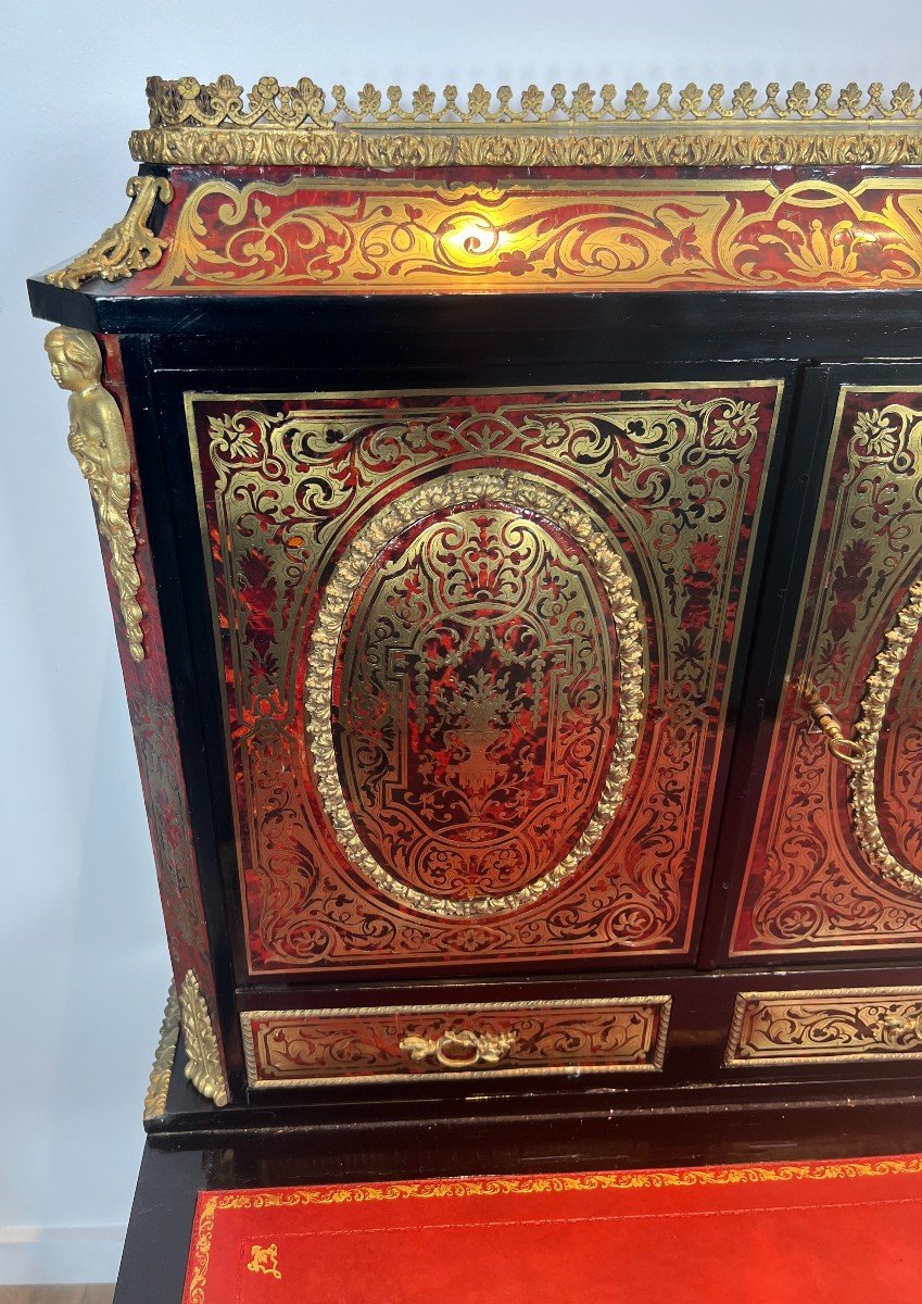 Bureau Bonheur Du Jour En Marqueterie Boulle d'Epoque Napoléon III-photo-4