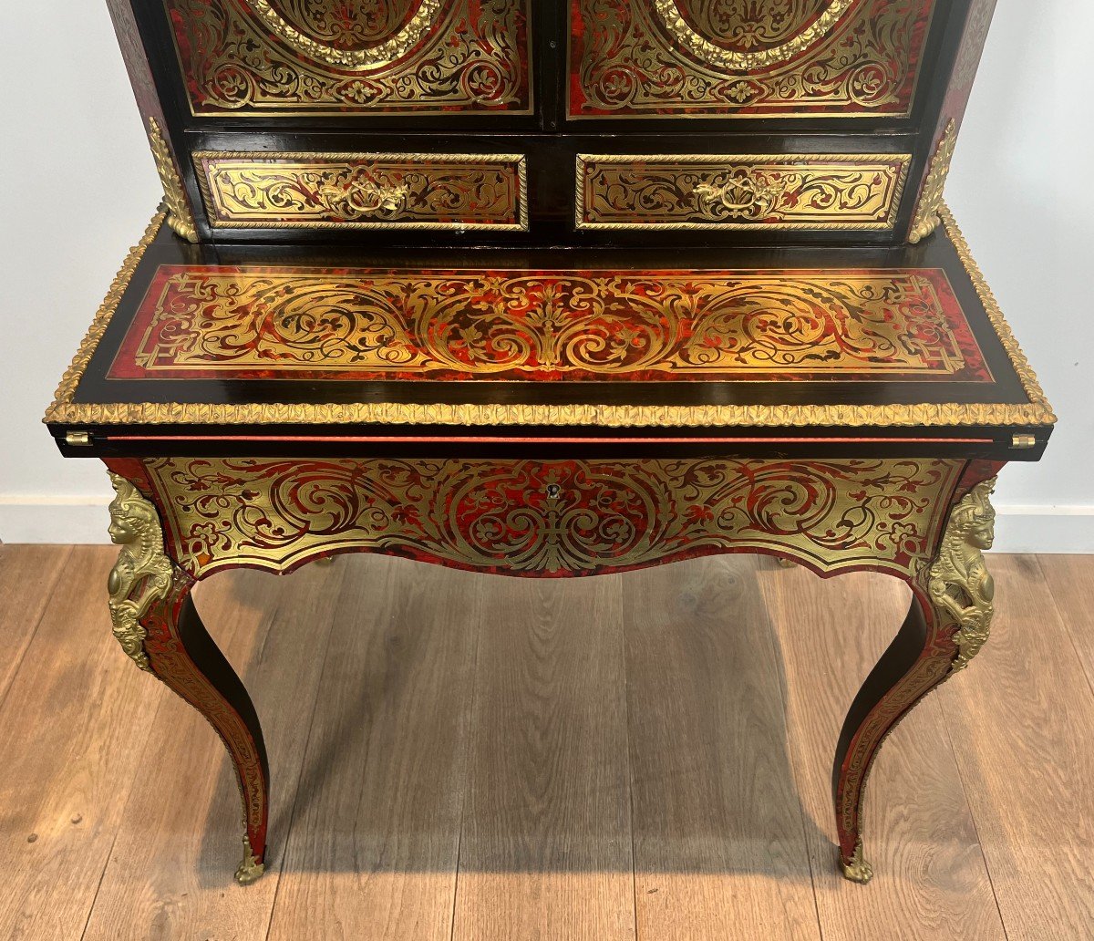 Bureau Bonheur Du Jour En Marqueterie Boulle d'Epoque Napoléon III-photo-6