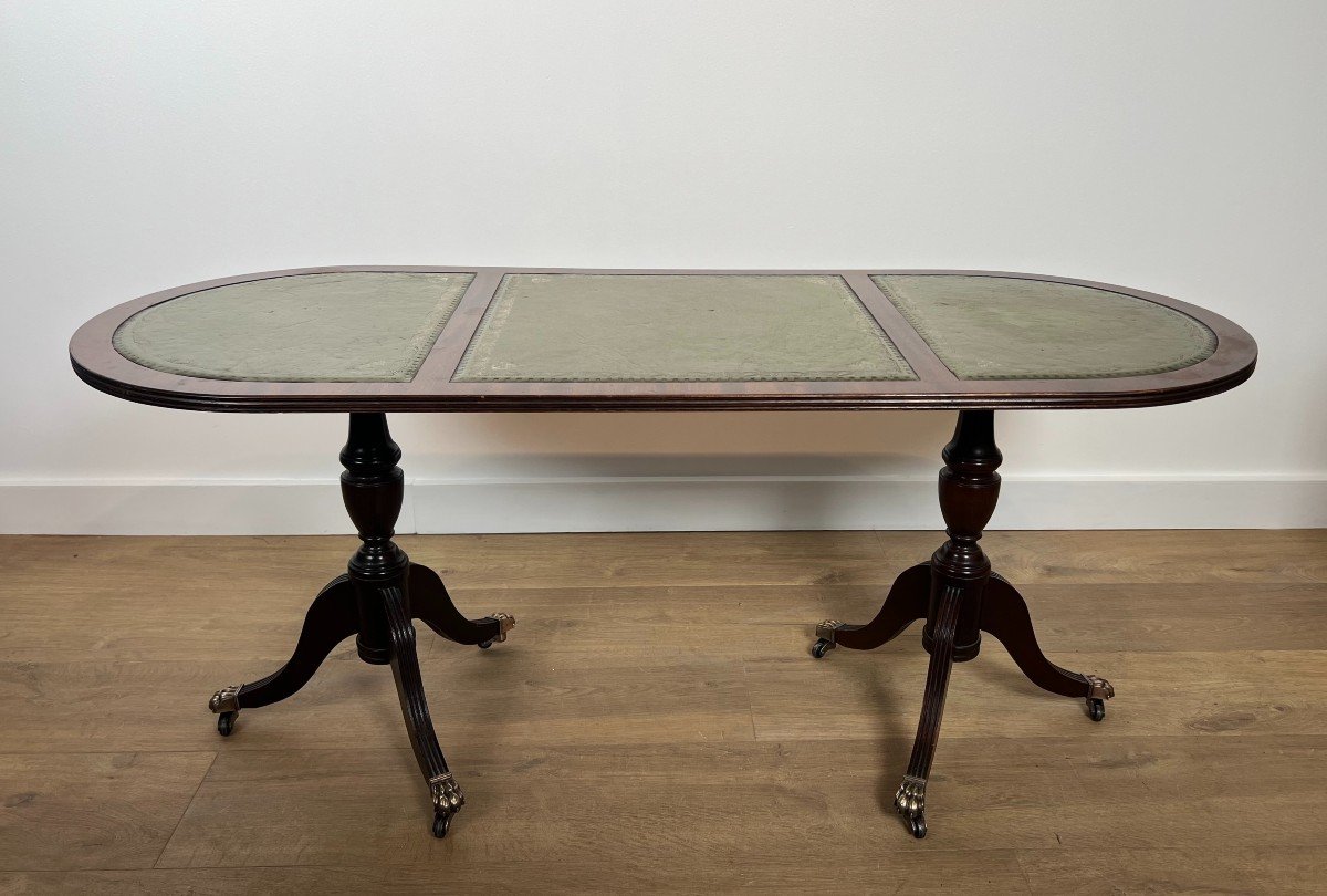 Mahogany Coffee Table With Bronze Claw Feet And Green Leather On Top. French Work. Circa 1940-photo-2