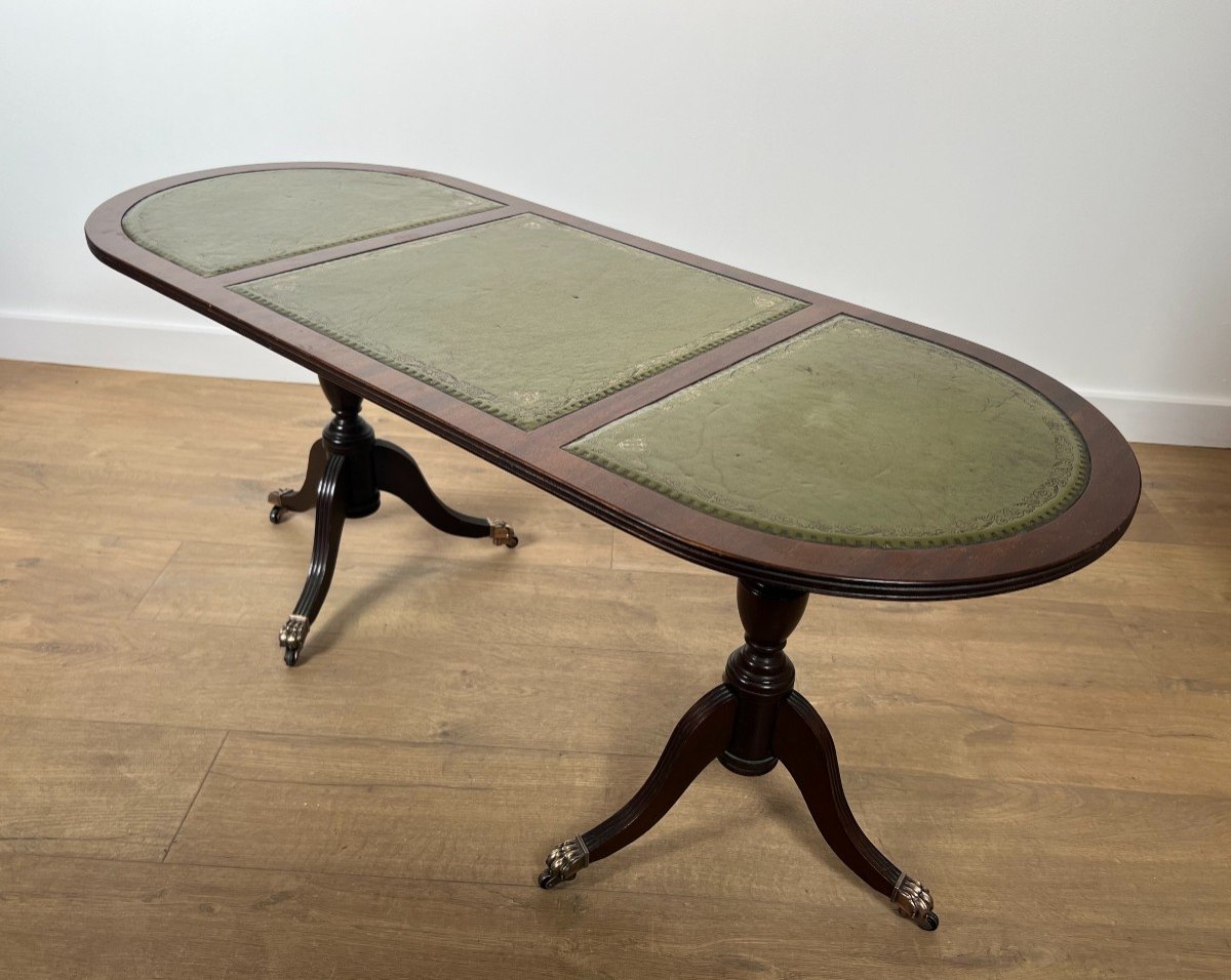 Mahogany Coffee Table With Bronze Claw Feet And Green Leather On Top. French Work. Circa 1940-photo-2