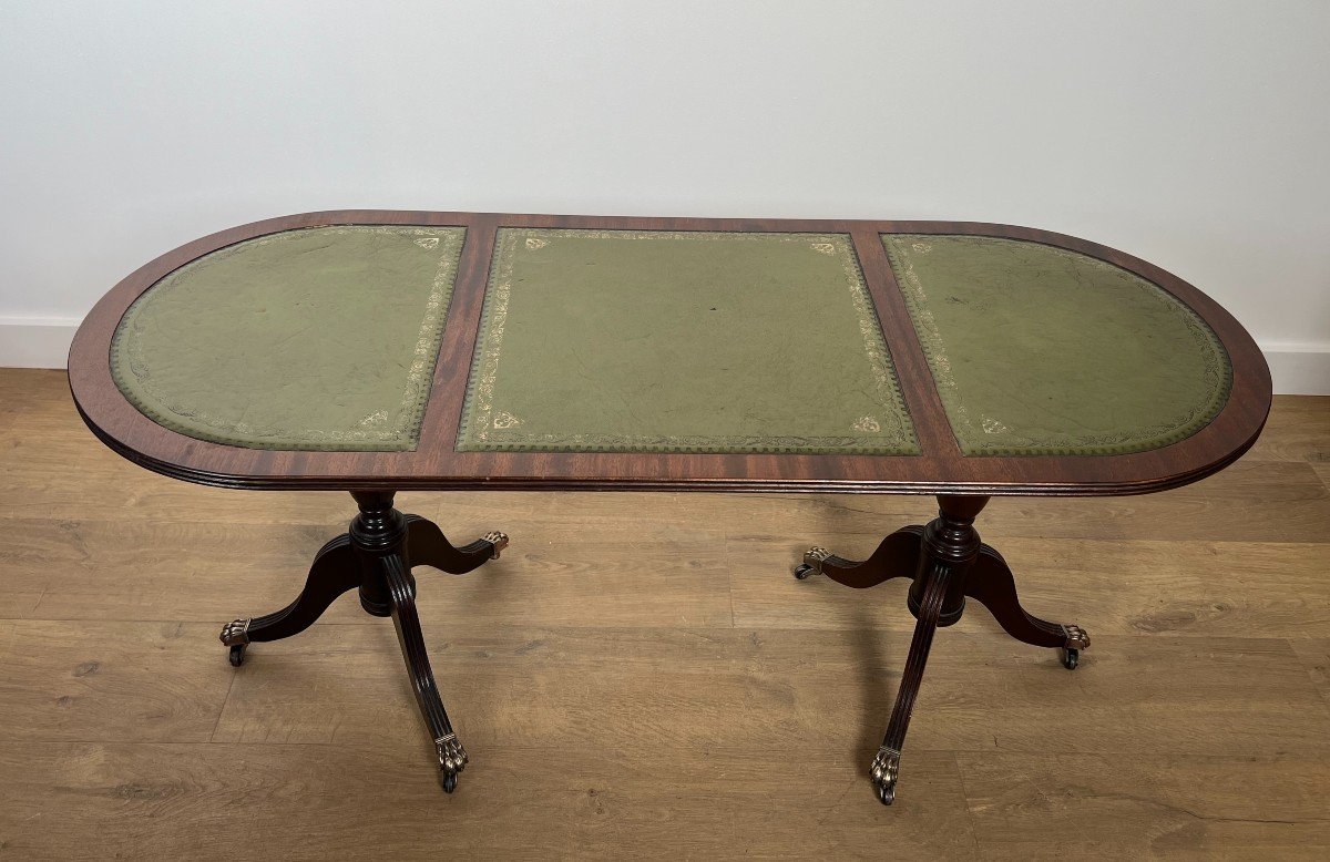 Mahogany Coffee Table With Bronze Claw Feet And Green Leather On Top. French Work. Circa 1940-photo-8