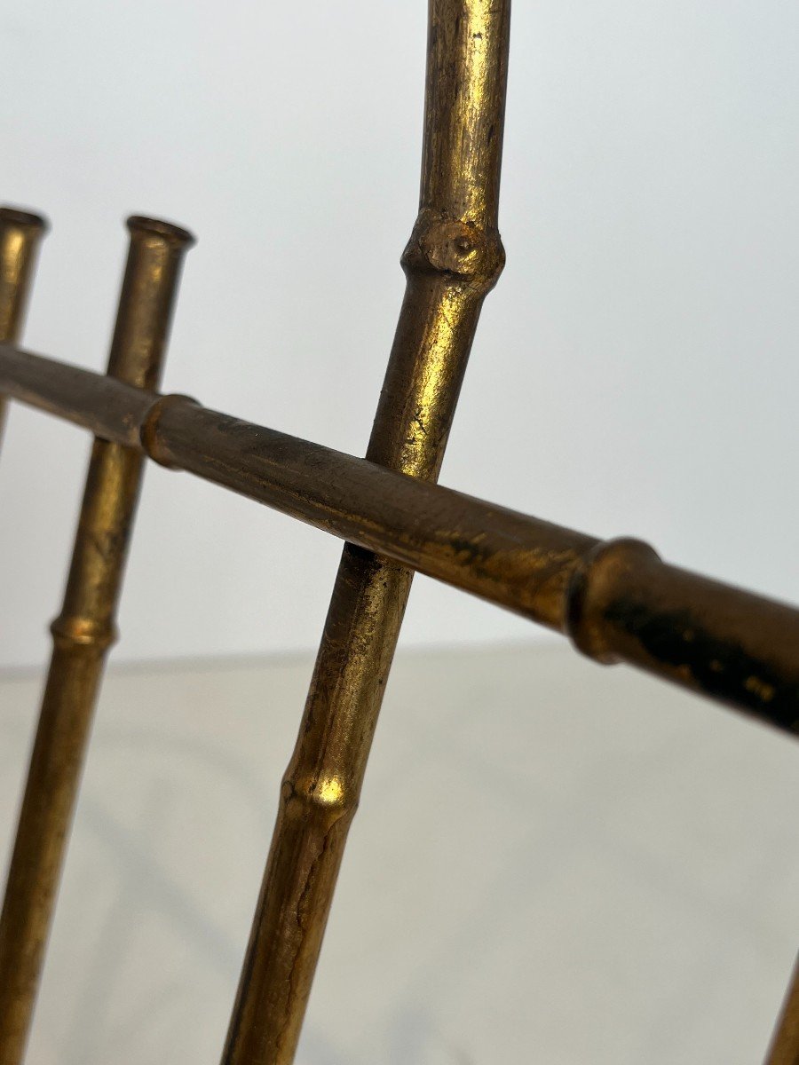 Faux-bamboo-style Gilt Metal Magazine Rack. French Work Attributed To Maison Baguès. Circa 1940-photo-3