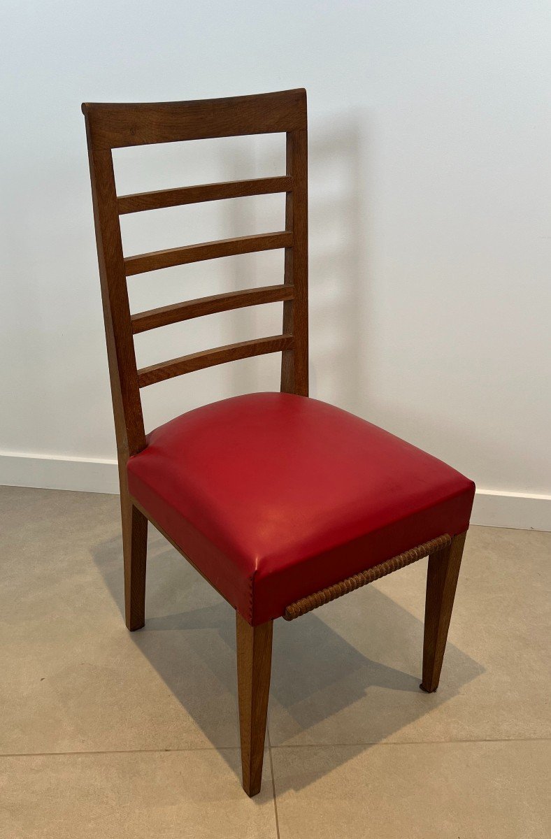 Set Of 6 Oak Chairs With 4 Faux-leather Seats. French Work. Circa 1940-photo-1