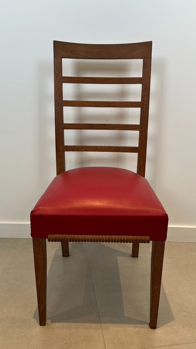 Set Of 6 Oak Chairs With 4 Faux-leather Seats. French Work. Circa 1940-photo-2