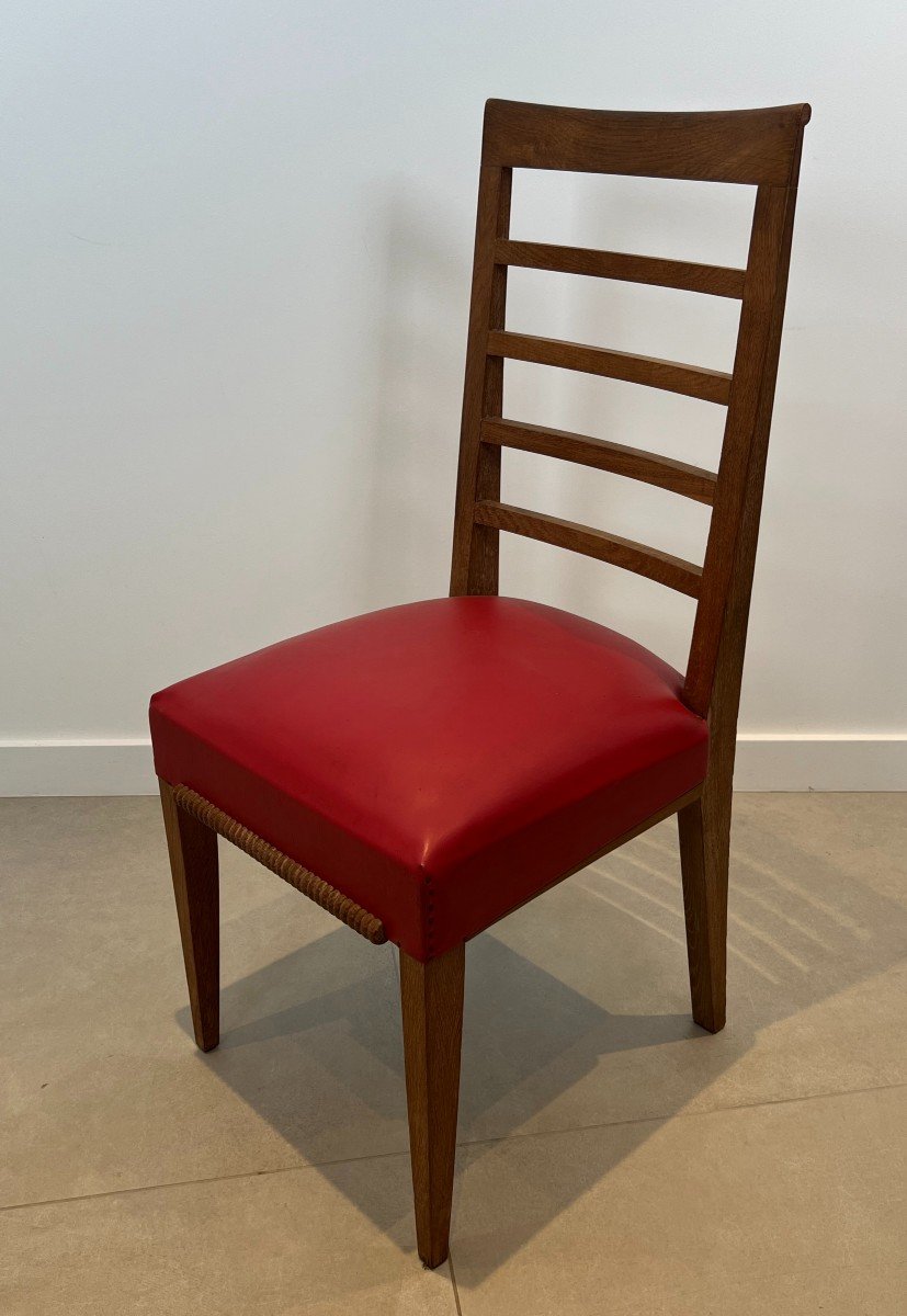Set Of 6 Oak Chairs With 4 Faux-leather Seats. French Work. Circa 1940-photo-4