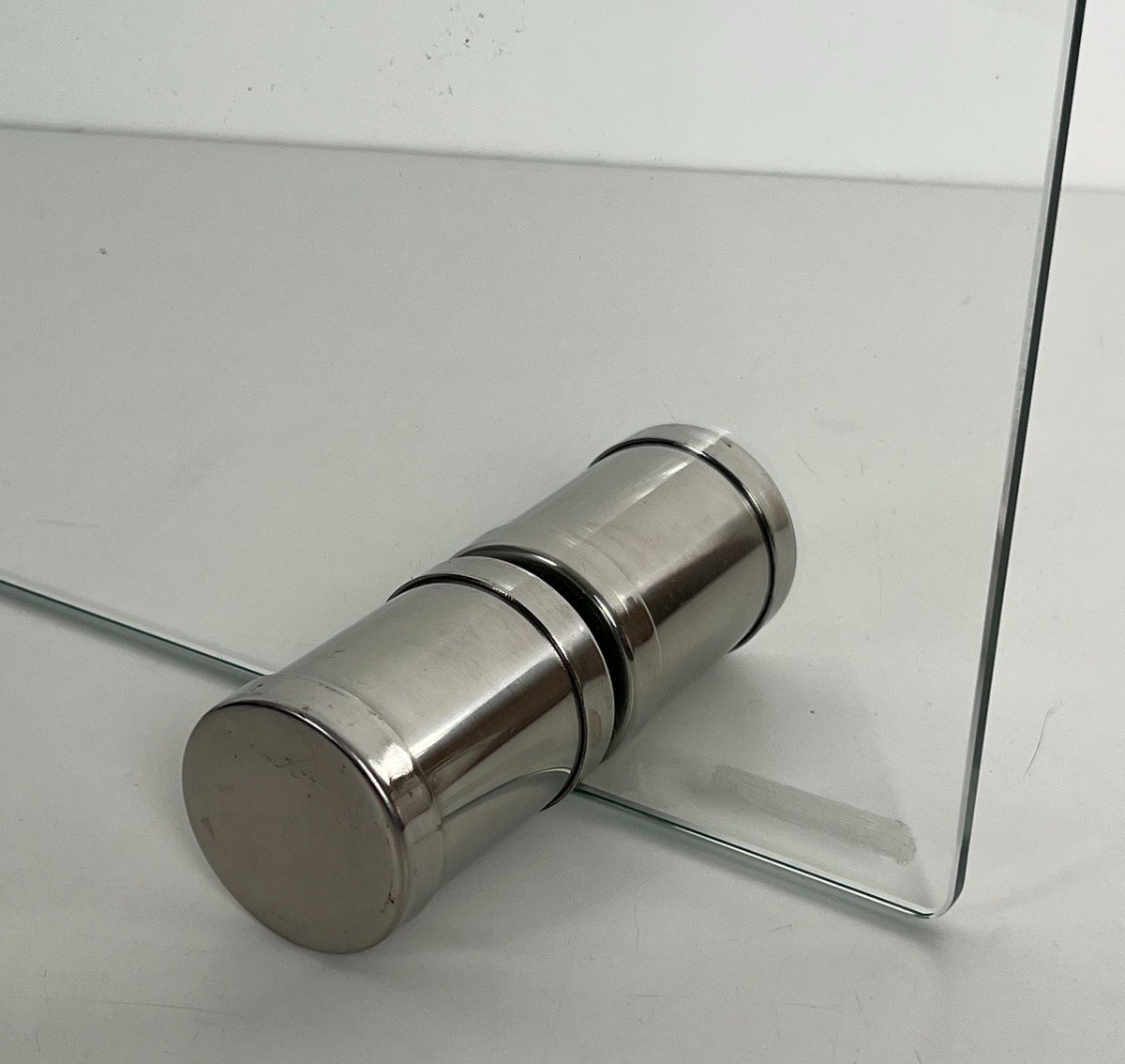 Pare-Feu Design en Verre et Chrome. Travail Français. Vers 1970-photo-6