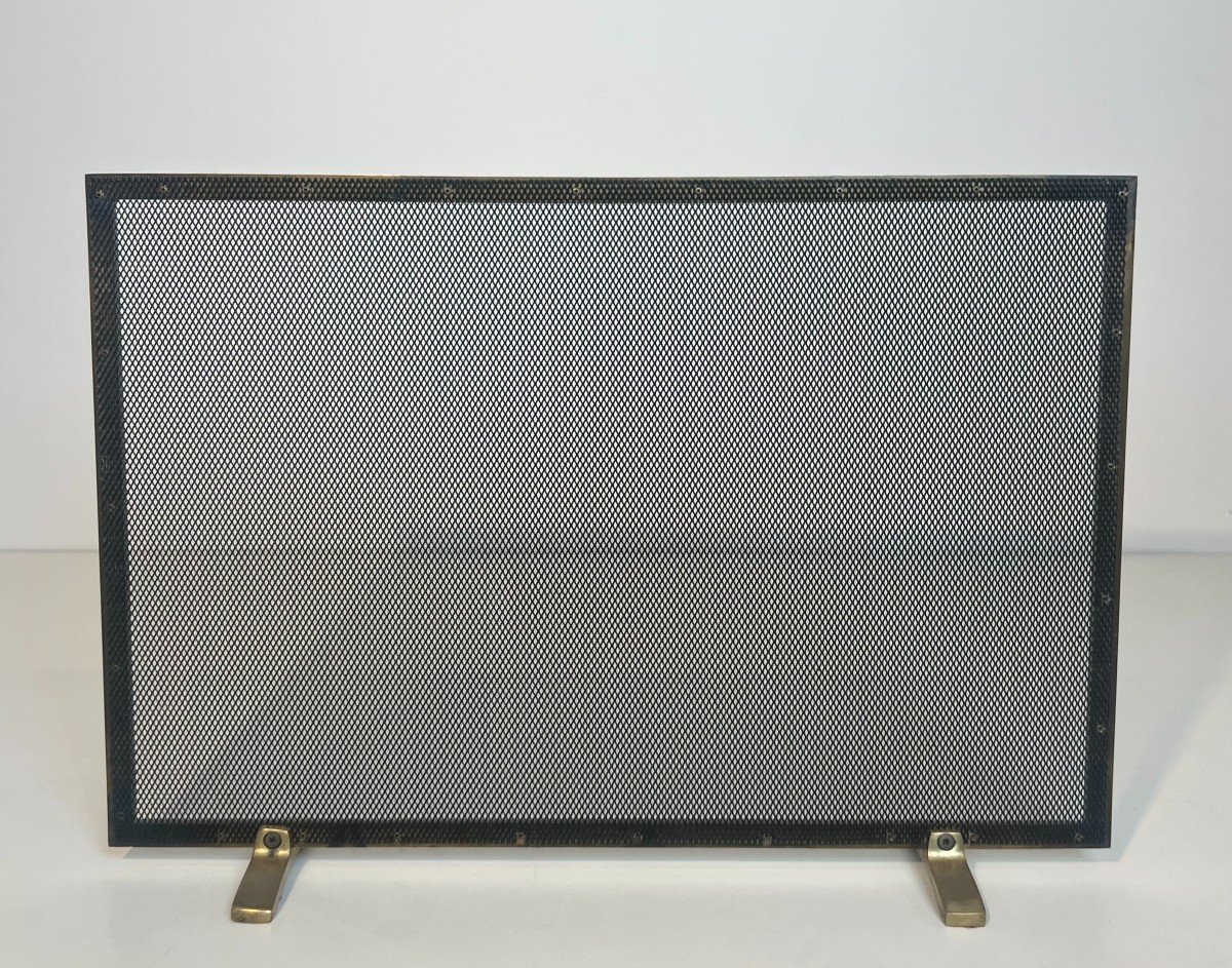 Brass And Grilling Fireplace Screen. French Work. Circa 1970-photo-4