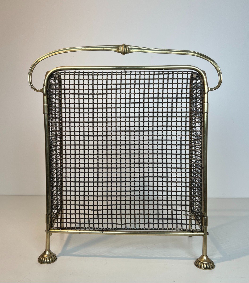 Pare-feu En Laiton Et Grillage. Travail Français d'époque Art Nouveau. Vers 1900-photo-4