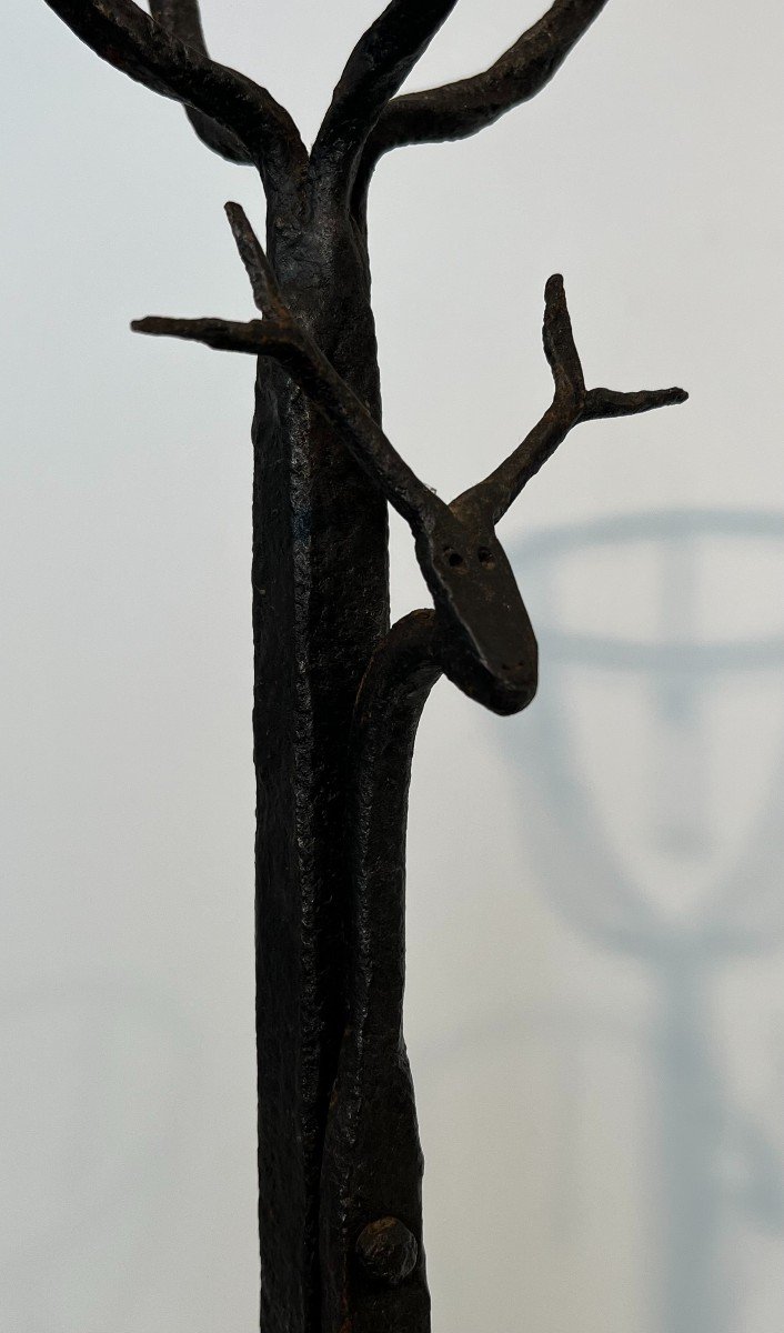 Important Pair Of Wrought Iron Landiers Andirons With Deer Heads. French Work. 19th Century-photo-4