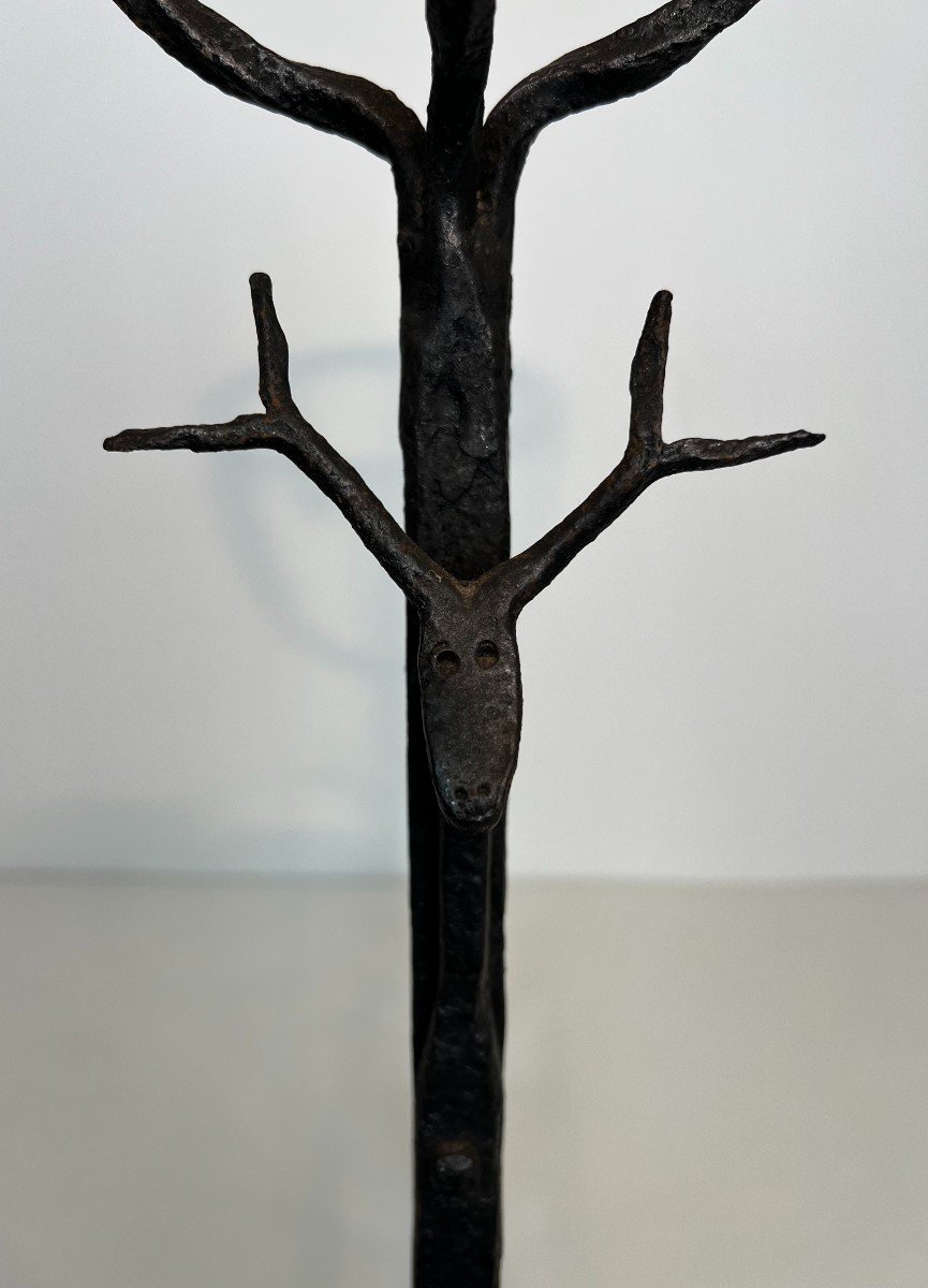 Important Pair Of Wrought Iron Landiers Andirons With Deer Heads. French Work. 19th Century-photo-5