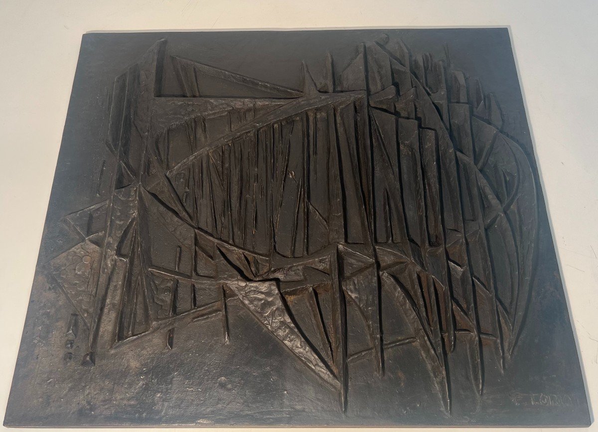 Plaque De Cheminée Moderniste En Fonte "les Voiliers". Travail Français. Signé F. Loriot