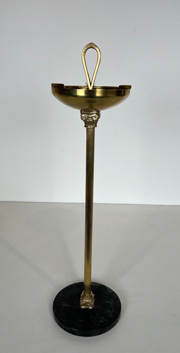 Neoclassical Style Sshtray In Bronze And Brass On A Circular Black Marble Base. French Work -photo-8