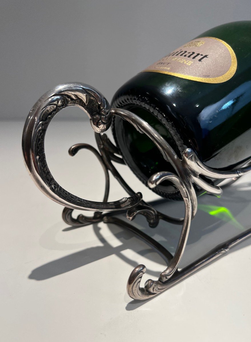 Silvered Metal Sled Bottle Holder. French Work. Circa 1930-photo-1