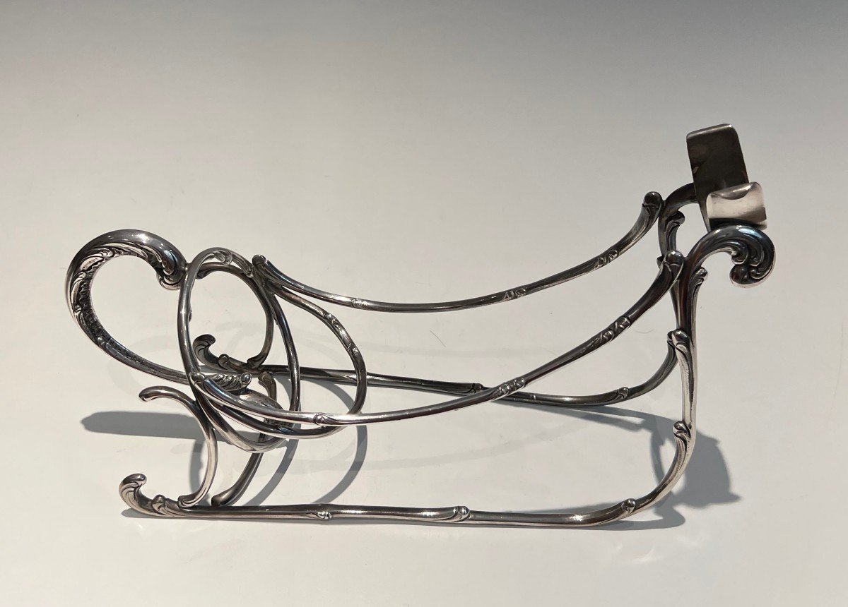 Silvered Metal Sled Bottle Holder. French Work. Circa 1930-photo-4