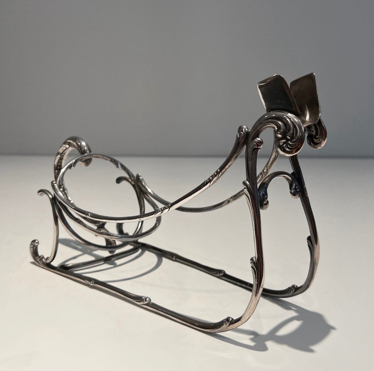 Silvered Metal Sled Bottle Holder. French Work. Circa 1930-photo-5