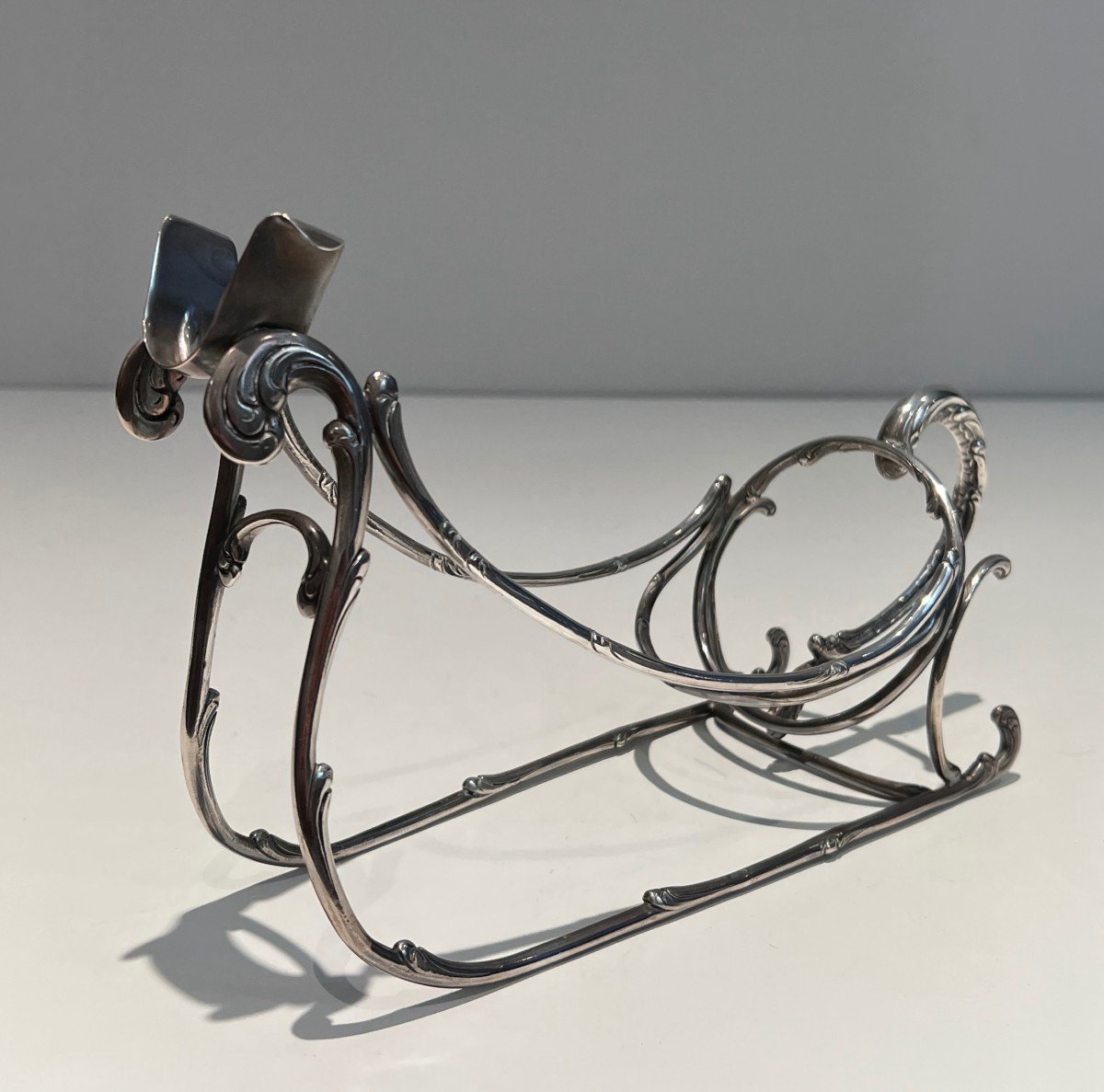 Silvered Metal Sled Bottle Holder. French Work. Circa 1930-photo-7