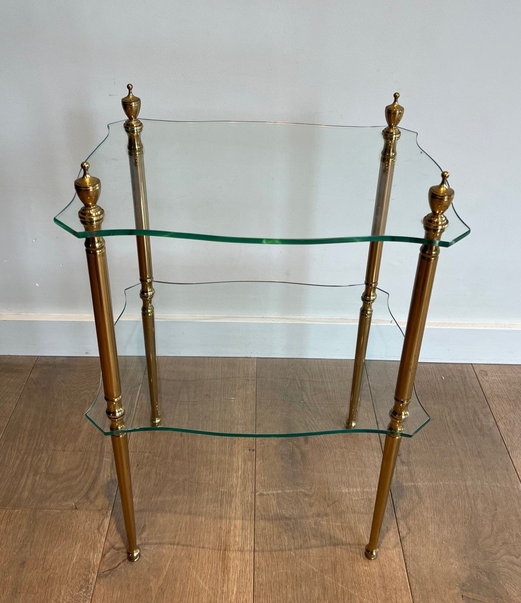 Brass Side Table With 2 Glass Shelves. French Work By Maison Jansen. Circa 1940-photo-2