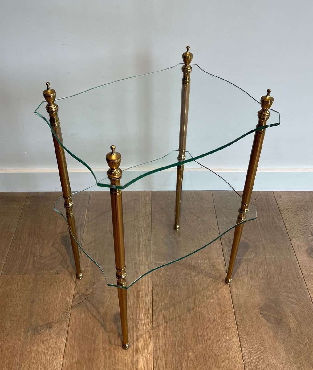 Brass Side Table With 2 Glass Shelves. French Work By Maison Jansen. Circa 1940-photo-4