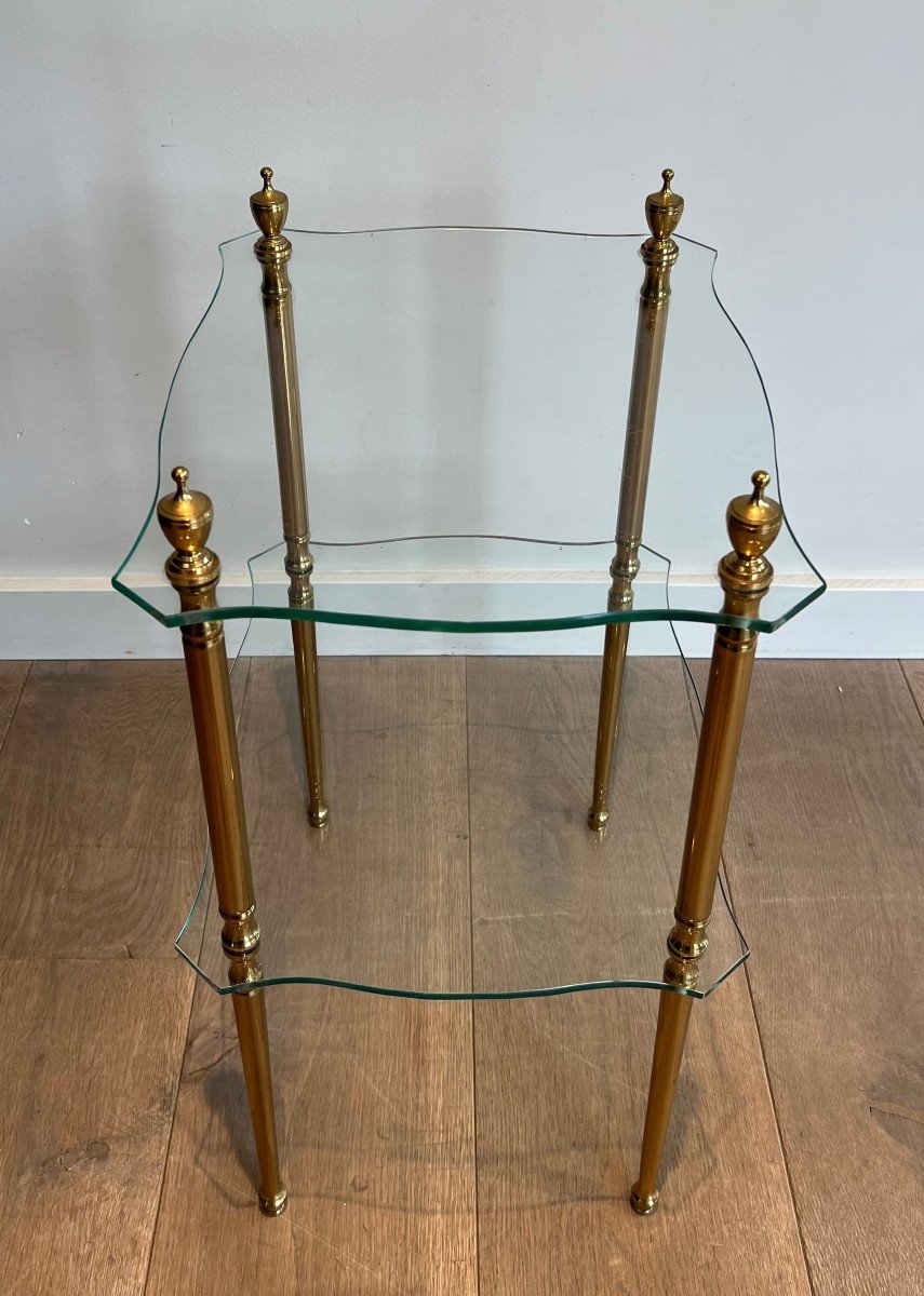 Brass Side Table With 2 Glass Shelves. French Work By Maison Jansen. Circa 1940-photo-3