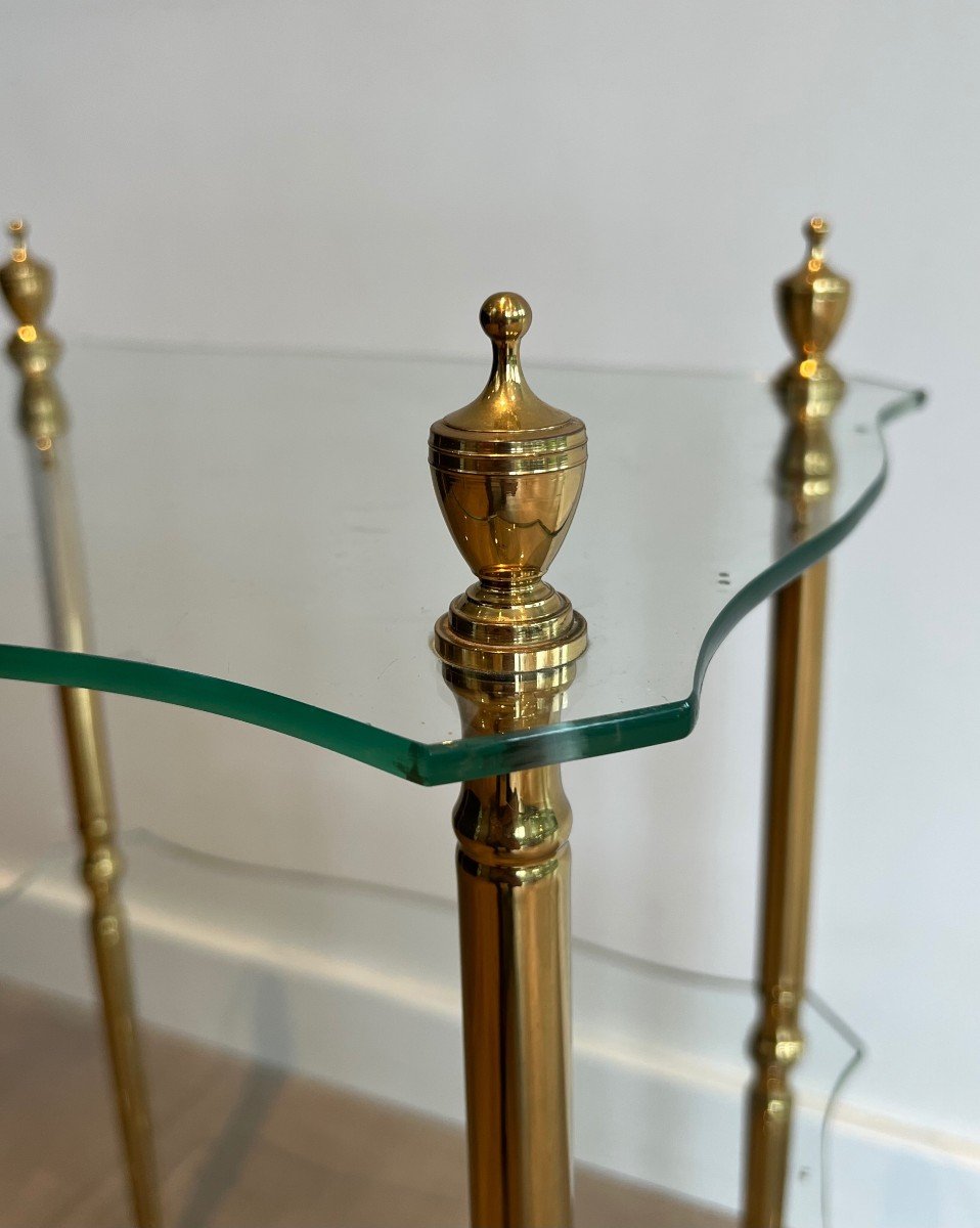 Brass Side Table With 2 Glass Shelves. French Work By Maison Jansen. Circa 1940-photo-5