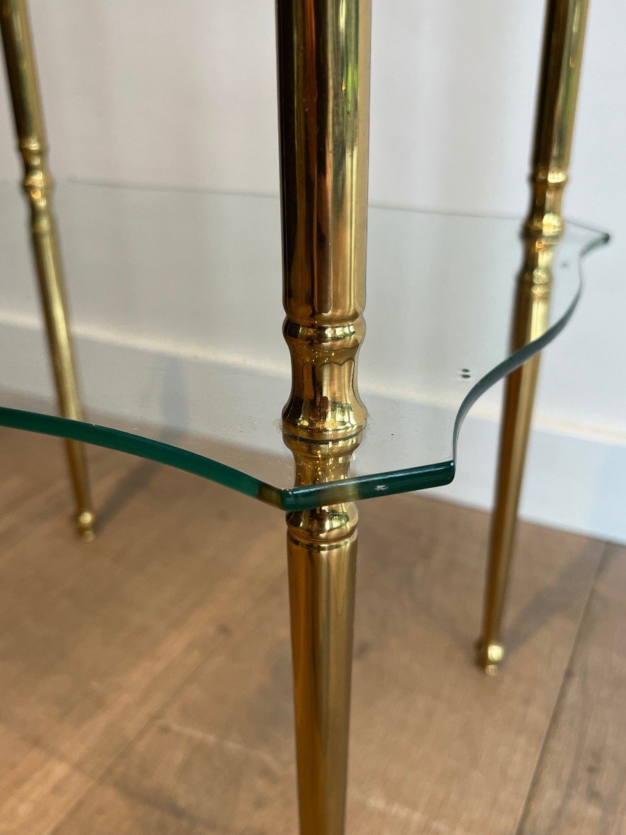 Brass Side Table With 2 Glass Shelves. French Work By Maison Jansen. Circa 1940-photo-6