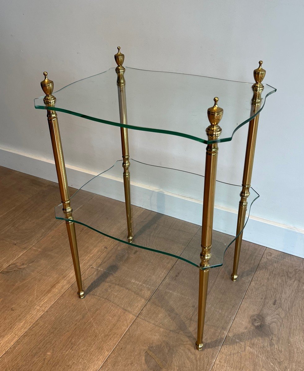 Brass Side Table With 2 Glass Shelves. French Work By Maison Jansen. Circa 1940-photo-8