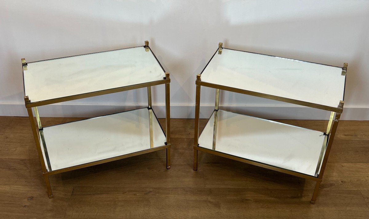 Pair Of Gilt Brass Side Tables With Mirror Tops. Gfrench Work. Circa 1970-photo-8