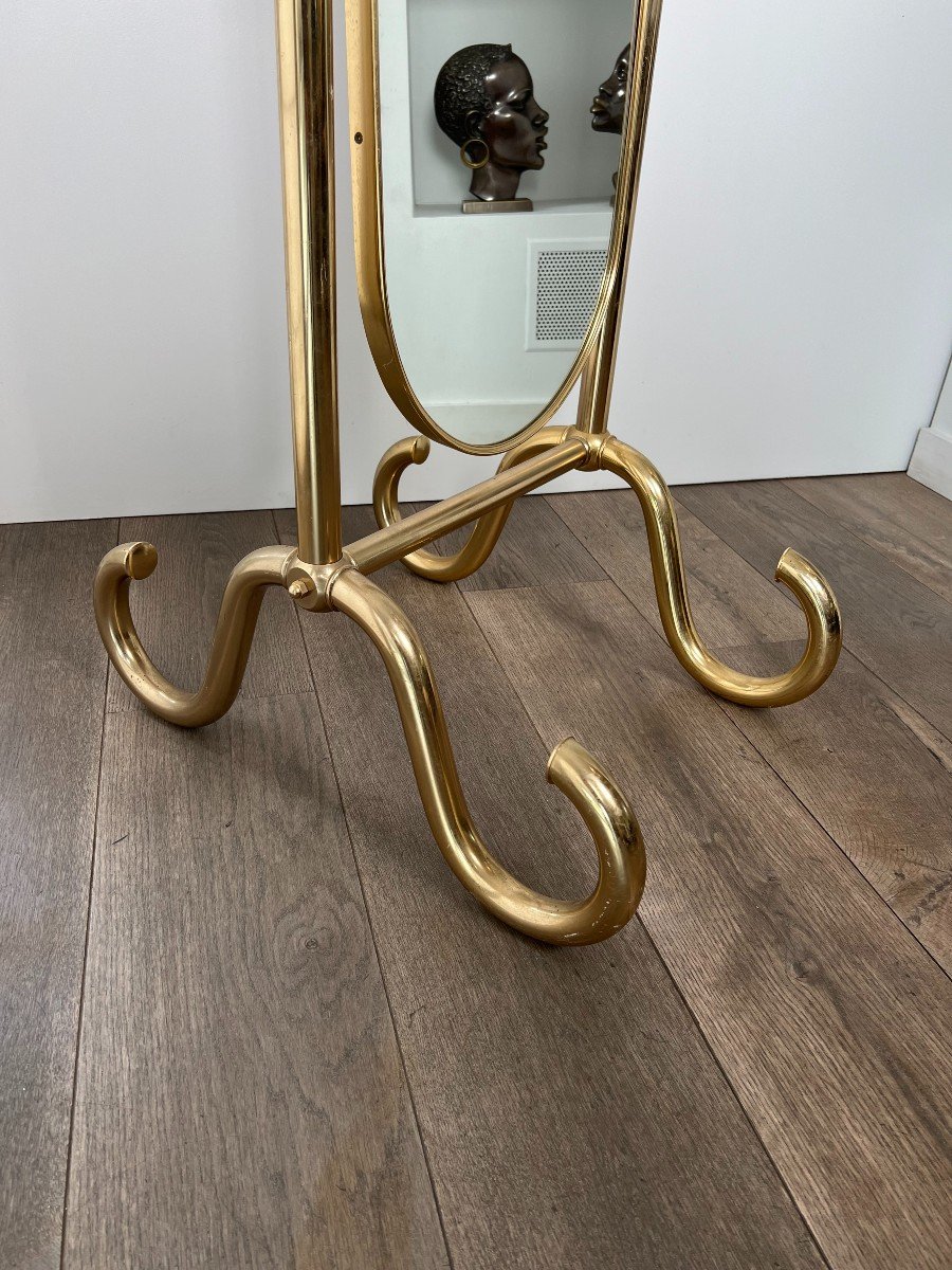 Miroir Psyché En Laiton. Le Miroir Bascule Et S'ajuste à Mesure. Travail Français. Vers 1970-photo-6