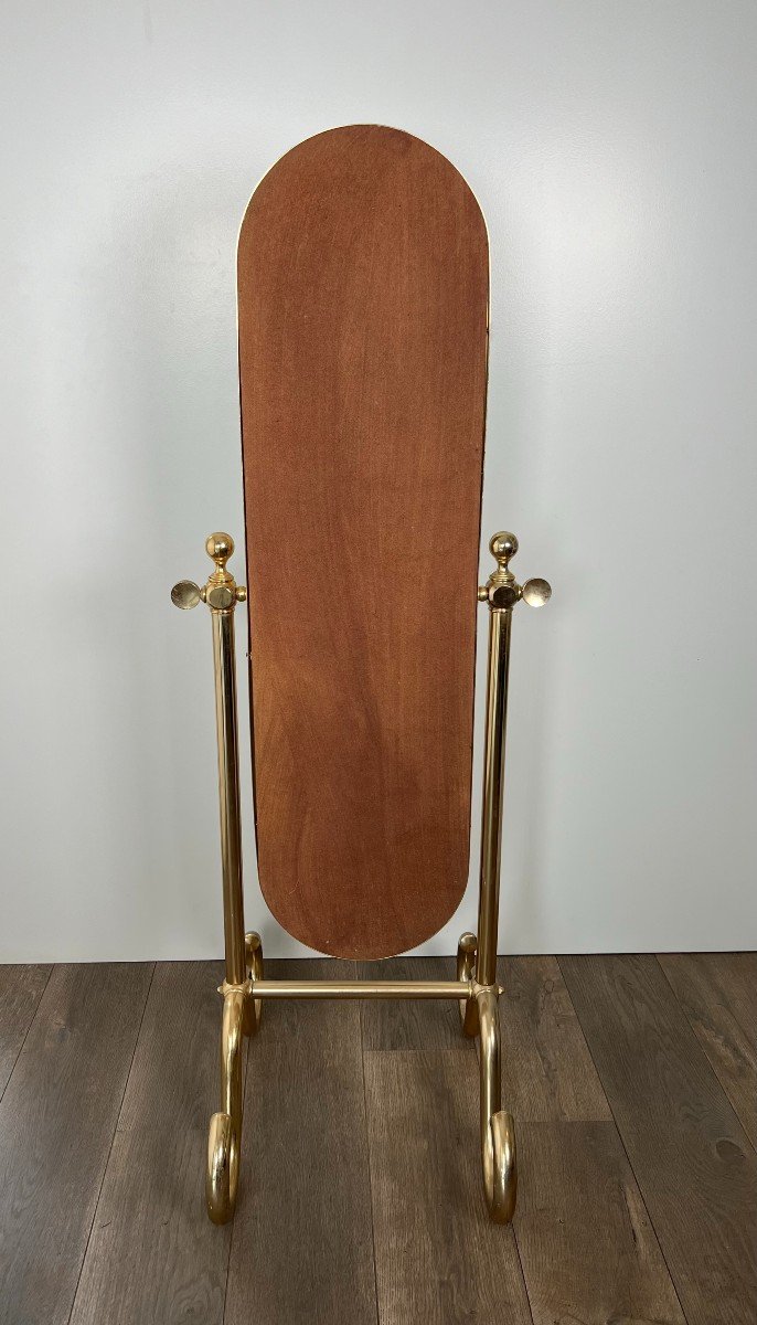 Miroir Psyché En Laiton. Le Miroir Bascule Et S'ajuste à Mesure. Travail Français. Vers 1970-photo-7