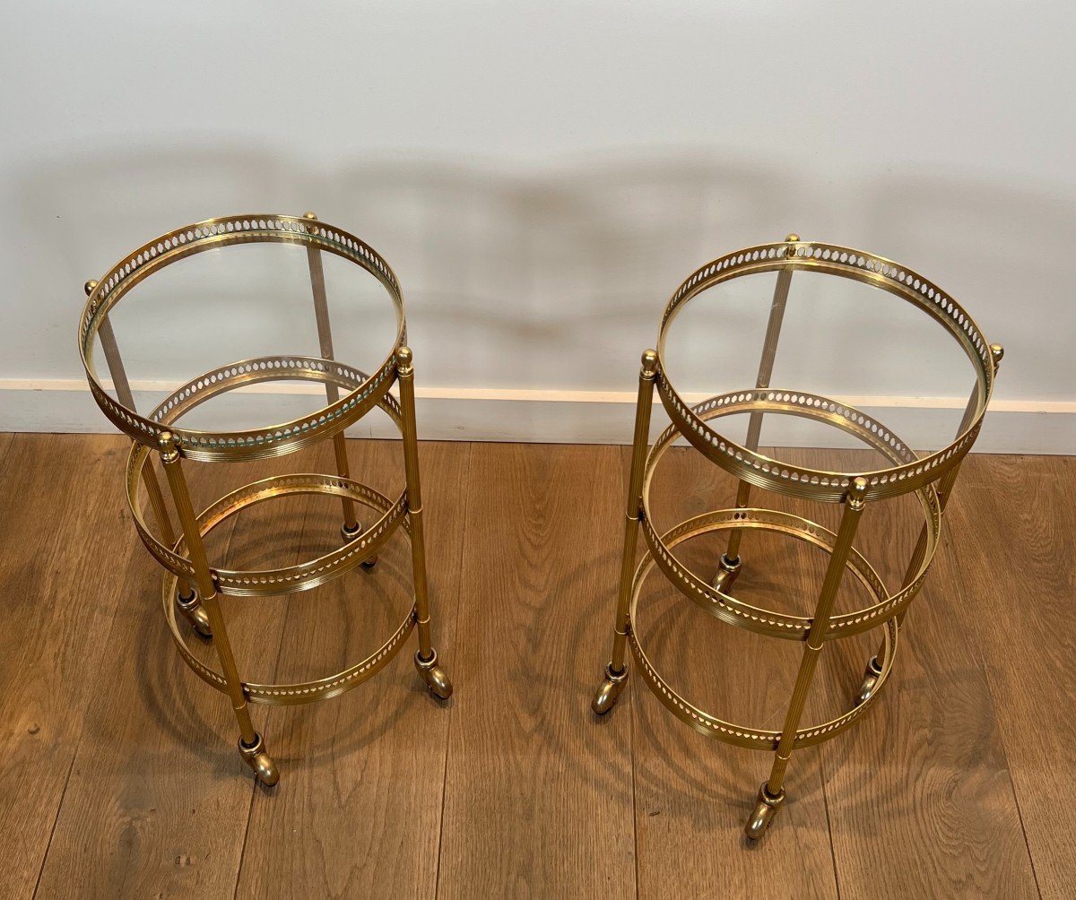 Pair Of Round Side Tables With Removable Upper Trays. French Work By Maison Jansen. Circa 1940-photo-1