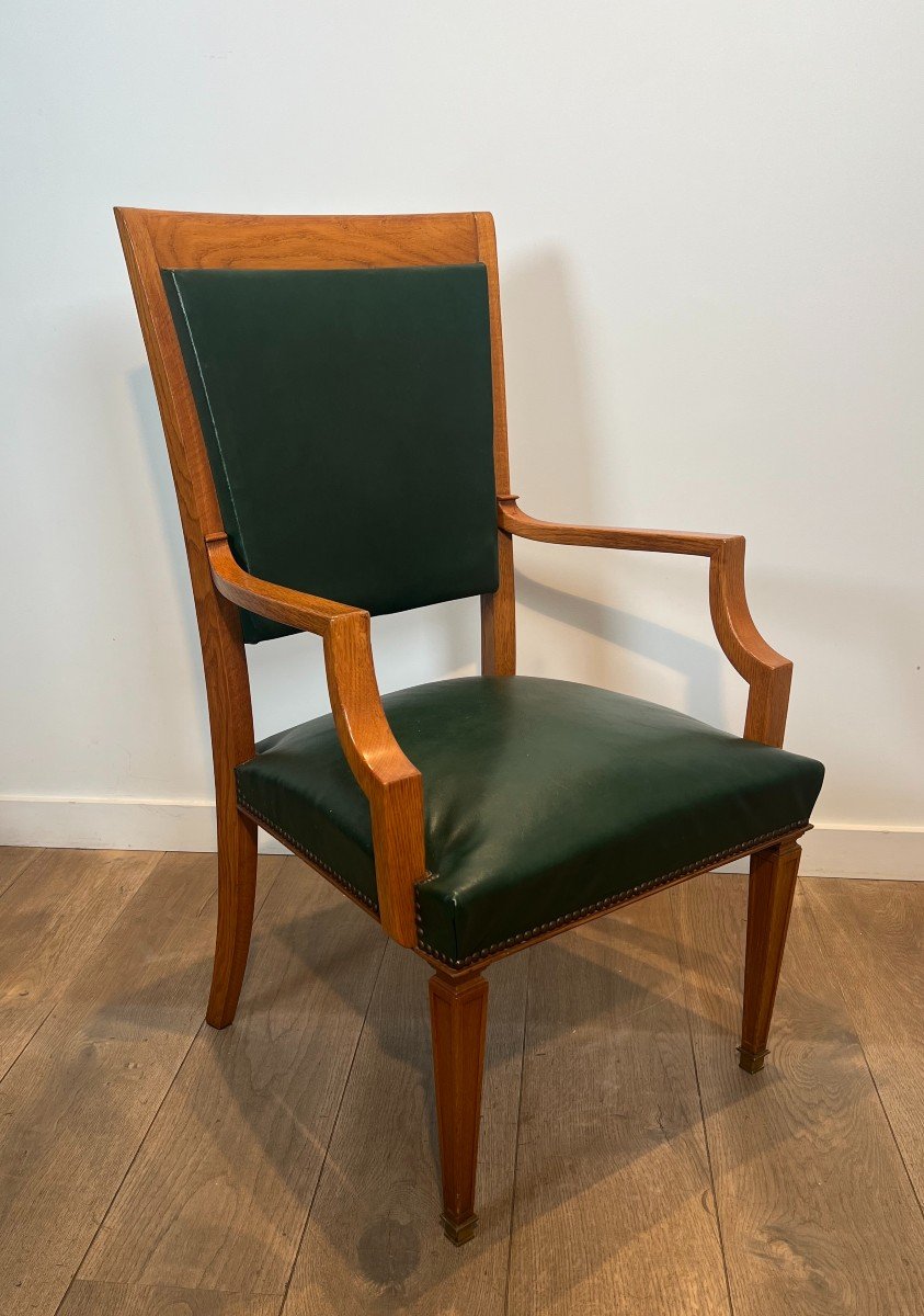 Pair Of Wooden And Leather Armchairs. Belgian Work By De Coene Frères. Circa 1940-photo-3