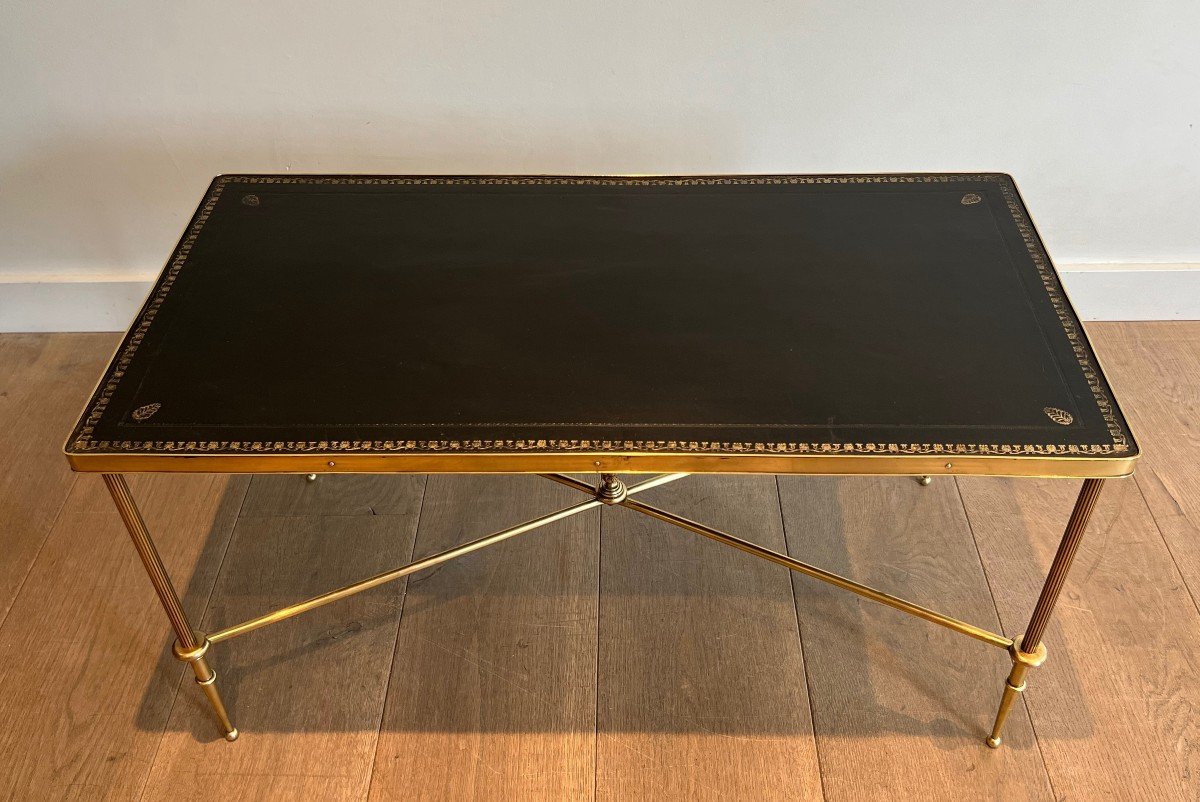 Table Basse De Style Néoclassique En Laiton à Plateau De Cuir Noir De La Maison Jansen-photo-3