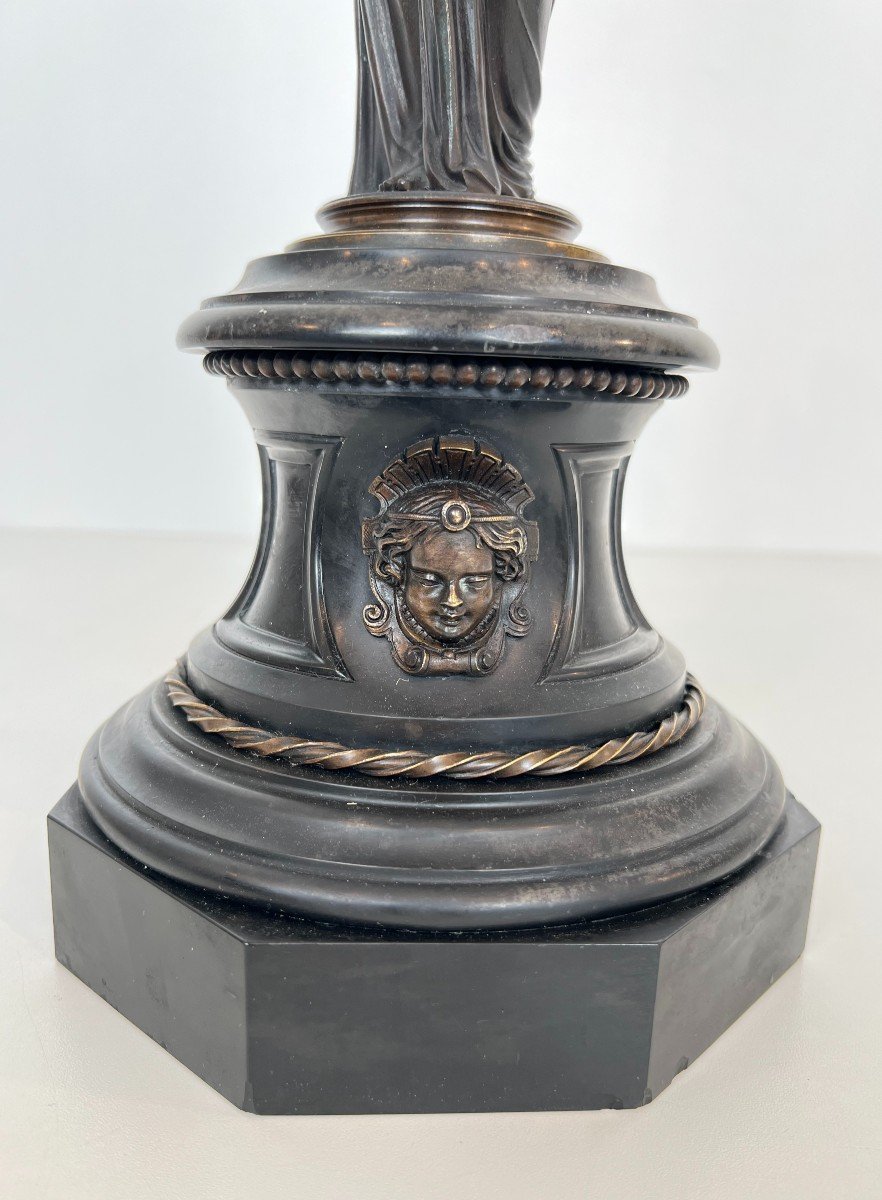 Pair Of Important Caryatids Candelabra In Patinated Bronze In The Style Of Lve Robert-photo-7
