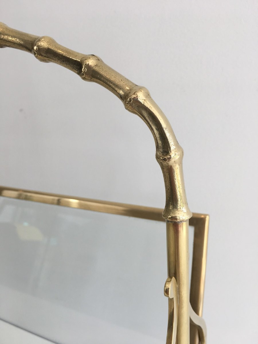 Brass Faux-bamboo Magazine Rack With Clear Glass Panels On Each Side. French Work -photo-3