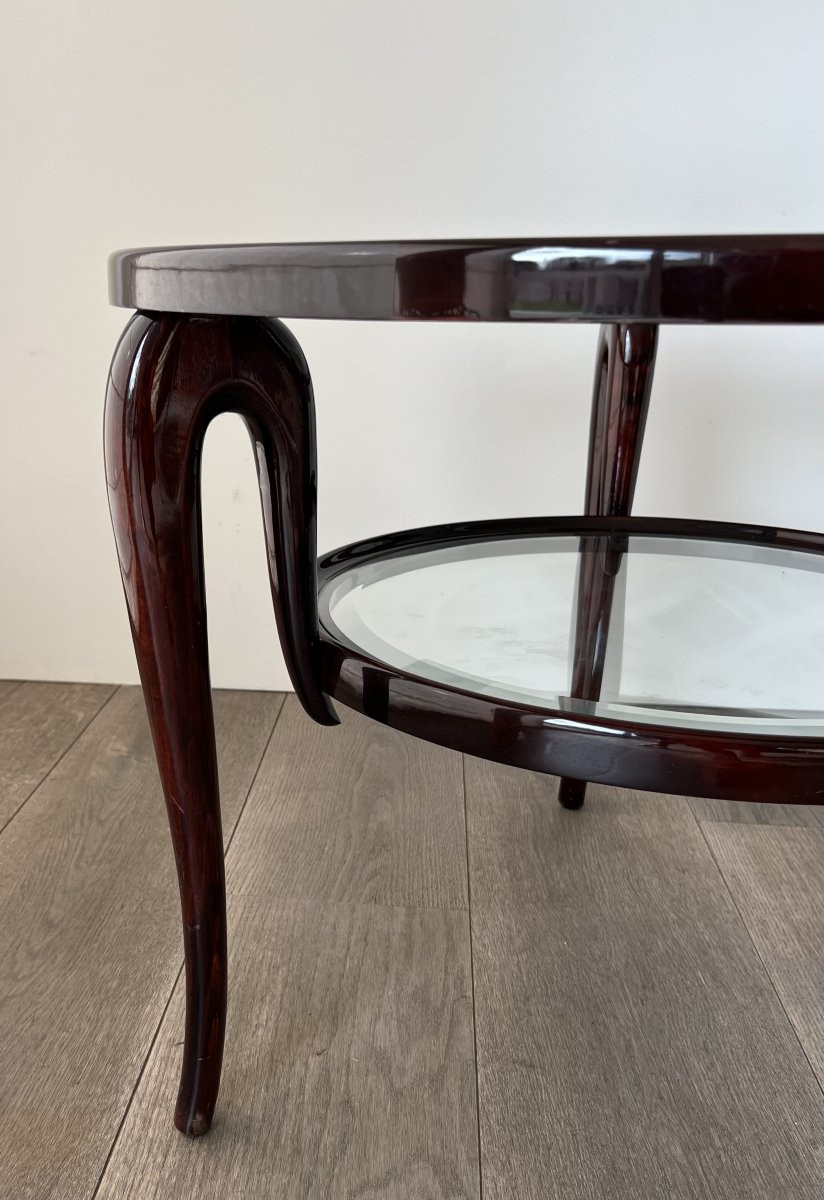 Round Walnut Coffee Table With Two Glass Tops. Italian Work By Paolo Buffa. Circa 1940-photo-5