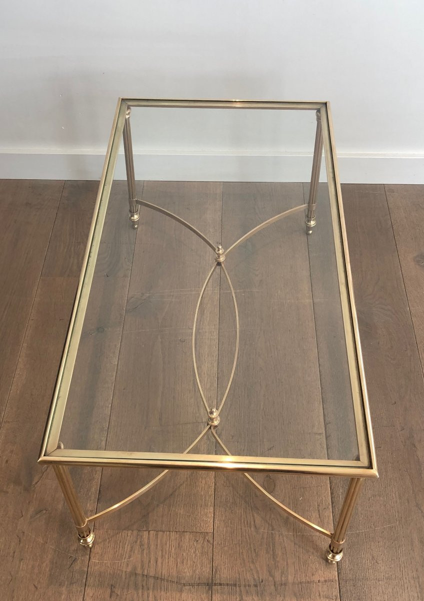 Neoclassical Style Brass Coffee Table With Clear Glass Shelf. French Work By Maison Jansen. -photo-1