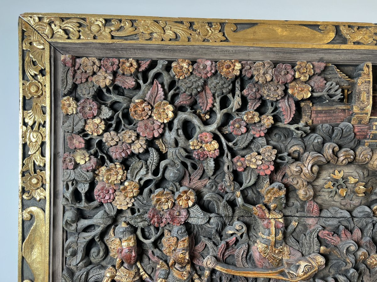 Important Carved Wooden Panel Depicting One Of The Trials Endured By Rama And Sita. Balinese Wo-photo-2