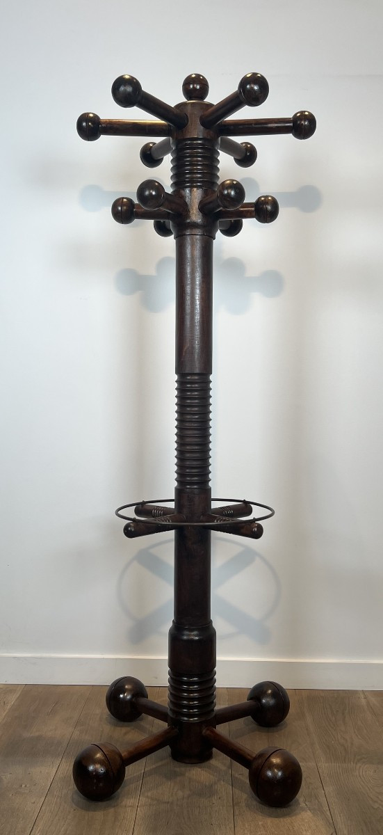 Porte-manteaux Brutaliste En Chêne Sculpté. Travail Français De Charles Dudouyt. Vers 1950-photo-2