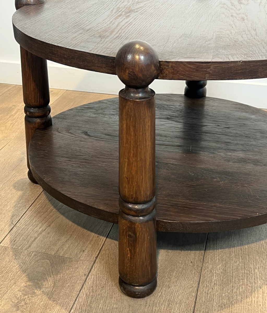 Brutalist Solid Oak Coffee Table. French Work By Charles Dudouyt. Circa 1950-photo-2