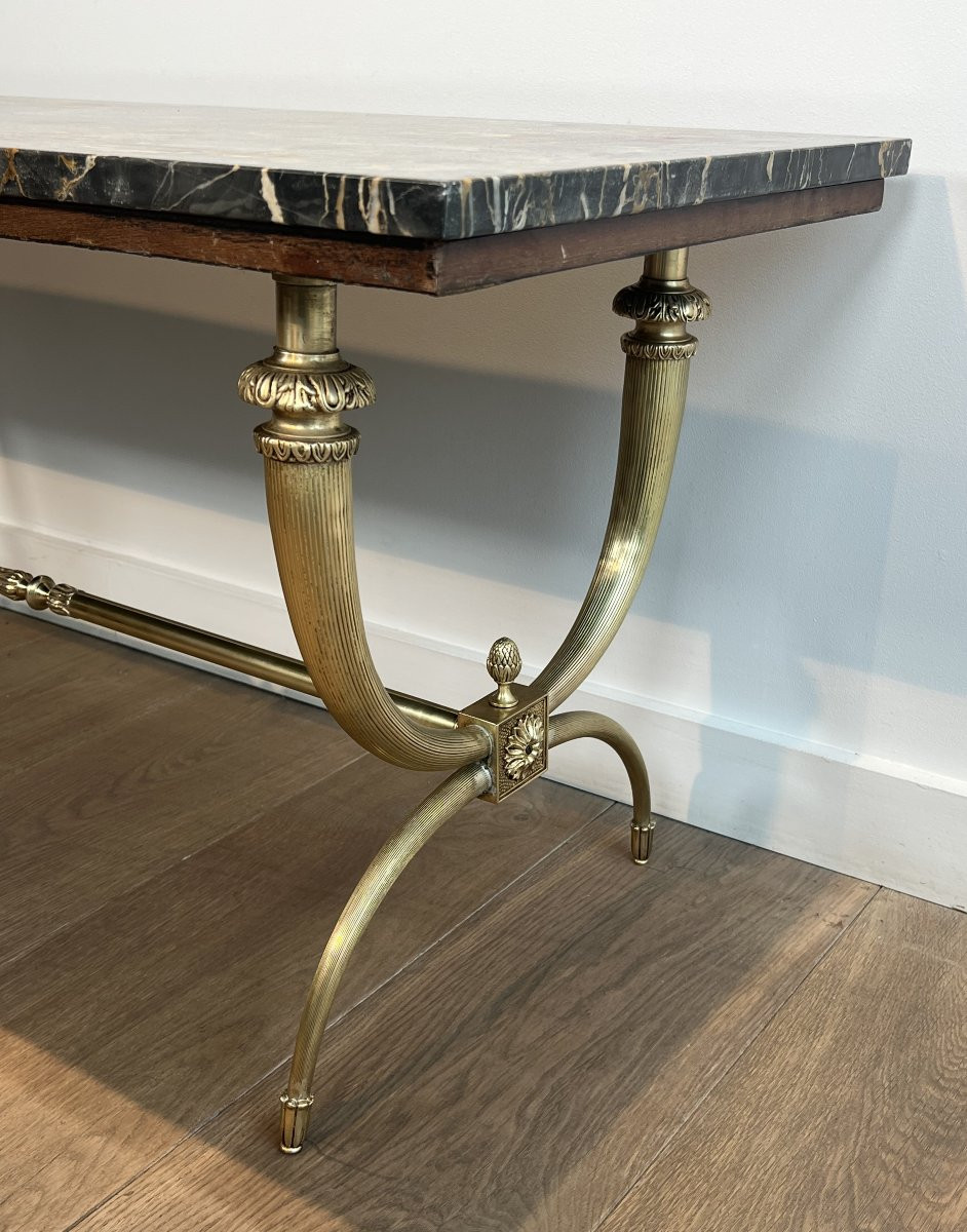 Neoclassical Style Brass Coffee Table With Black And Gilt Marble Top. French Work -photo-4
