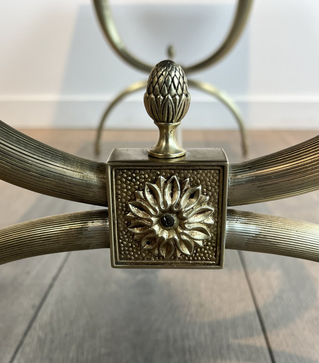 Neoclassical Style Brass Coffee Table With Black And Gilt Marble Top. French Work -photo-8