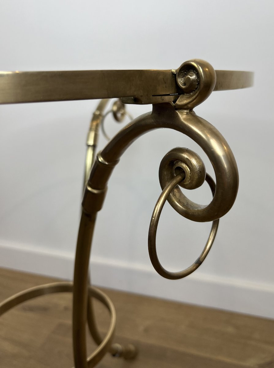 Guéridon tripode de style néoclassique en laiton et plateau de verre de la Maison Jansen-photo-3